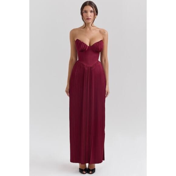 House of CB Dresses & Skirts - Marcella berry pleated georgette maxi dress
